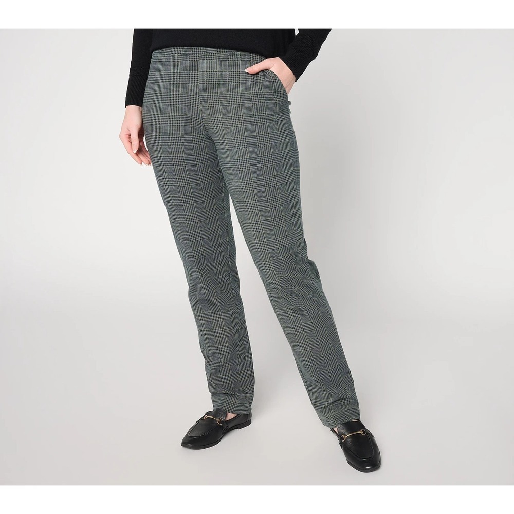 Denim & Co. Petite Any Day Duo Stretch Straight-Leg Pants Dark‎ Olive,Petite 1X